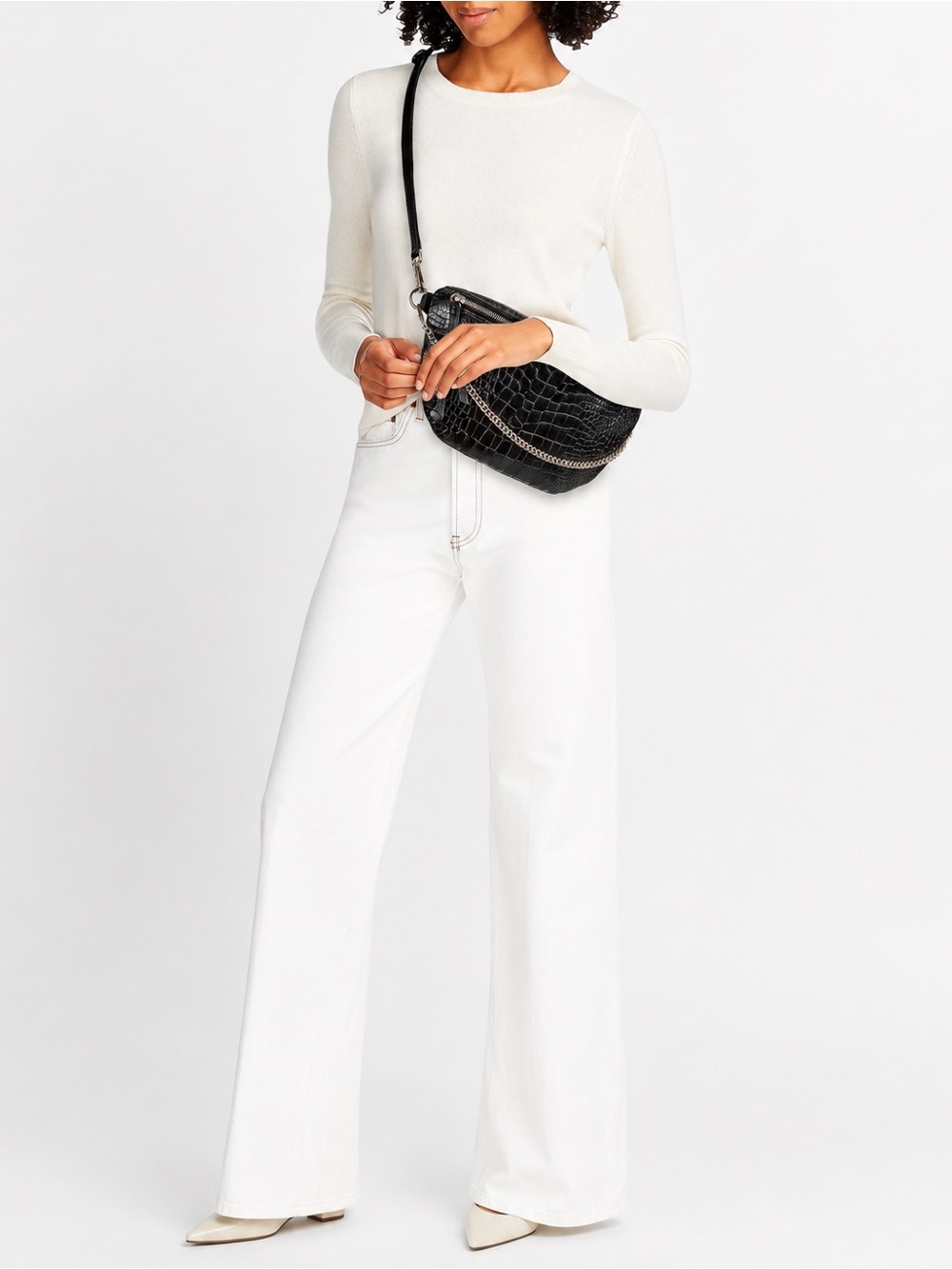 GiGi New York Black Croc-Embossed Leather Crossbody with Gold Chain
